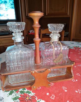Porta liquori con supporto in legno vintage 