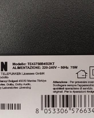 TV Telefunken ricambi TE40750B4512KT in blocco