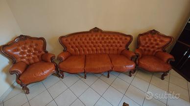 Salotto in legno e vera pelle