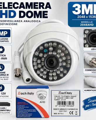 Telecamera videosorveglianza AHD 3MP 3,6mm IR Dome
