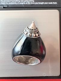 Anello entico artigian argento 925 e Ebano mis 16