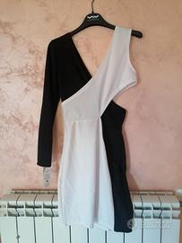 Vestito donna bianco e nero monospalla - NUOVO.