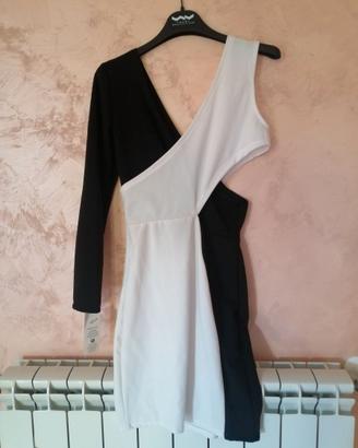 Vestito donna bianco e nero monospalla - NUOVO.