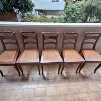 5 Sedie Vintage Legno Massello e Paglia di Vienna