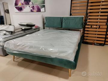 Letto in ferro e tessuto incl. rete e materasso