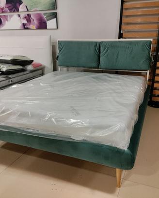 Letto in ferro e tessuto incl. rete e materasso