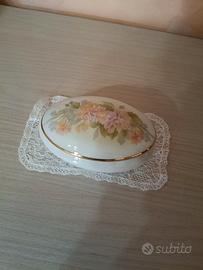 Vecchio cofanetto ovale in ceramica Limoges