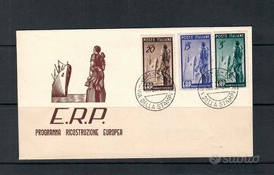 REPUBBLICA 1949 E.R.P. BUSTA FDC 3 VALORI RARA