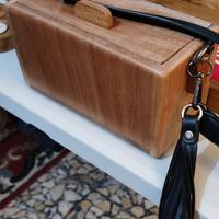 Borsa legno noce bauletto piccola tracolla borsett