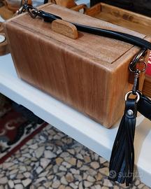 Borsa legno noce bauletto piccola tracolla borsett