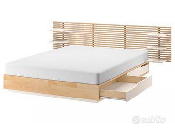 MANDAL Struttura letto con testiera, betulla/bianc