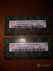 Memoria per PC portatile 1gb hynix (2x512)