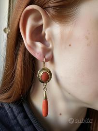 Orecchini Oro 18Kt Corallo Rosso Artigianali Sardi