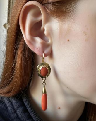 Orecchini Oro 18Kt Corallo Rosso Artigianali Sardi