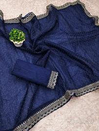 Sari indiano blu e oro - Bombay