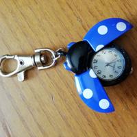 Portachiavi coccinella blu con orologio al quarzo