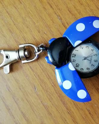 Portachiavi coccinella blu con orologio al quarzo