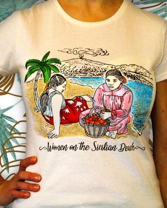 Donne spiaggia siciliana Maglietta dipinta a mano
