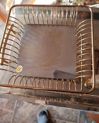 cestino porta pane traforato, dorato 