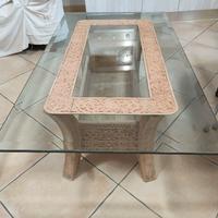 tavolino in vetro con intarsi in pietra 