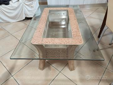 tavolino in vetro con intarsi in pietra 
