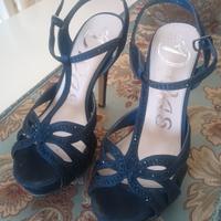 scarpe da donna décolleté tacco 12 blu con brillan