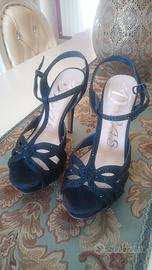 scarpe da donna décolleté tacco 12 blu con brillan