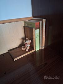 Fermalibri in legno con orsacchiotto in ceramica 