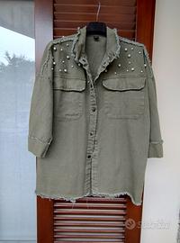 camicia over verde con perline 