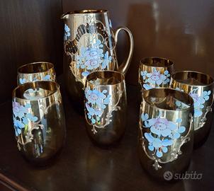Set caraffa e bicchieri vintage in vetro di Murano