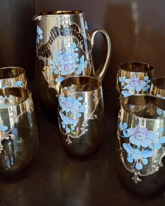 Set caraffa e bicchieri vintage in vetro di Murano