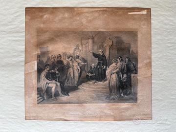 Stampa Antica 1840 - Scena Medievale Crociate