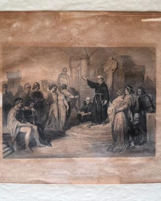 Stampa Antica 1840 - Scena Medievale Crociate