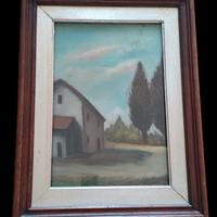 Quadro olio su tela con cornice in legno Paesaggio
