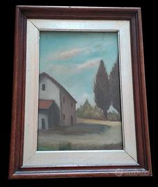 Quadro olio su tela con cornice in legno Paesaggio