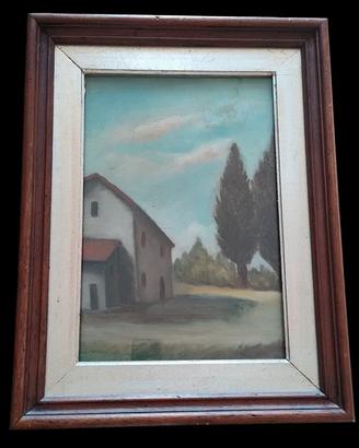 Quadro olio su tela con cornice in legno Paesaggio