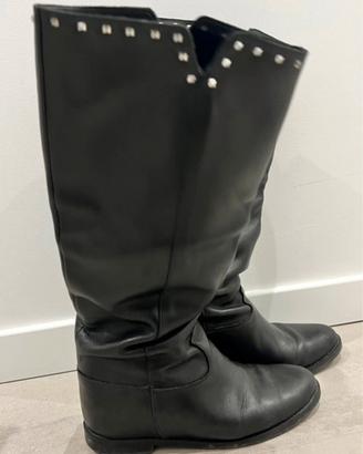 Stivale alto in pelle nero