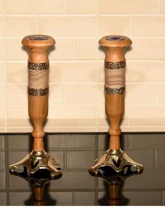 Candelabri porta candele ottone legno marmo