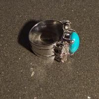 Anello a fascia in oro 18k turchese e diamanti