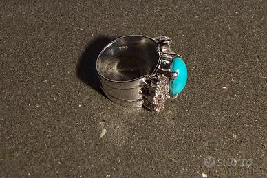 Anello a fascia in oro 18k turchese e diamanti