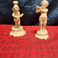 Coppia Sculture Amorini Putti Musici Porcellana Bi