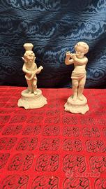 Coppia Sculture Amorini Putti Musici Porcellana Bi