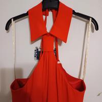 vestito rosso scollato tg XL con bottoni in perla