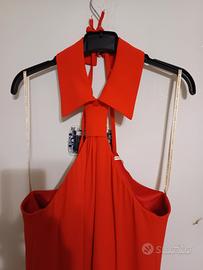 vestito rosso scollato tg XL con bottoni in perla