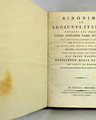 Antico volume "Sinonimi ed Aggiunti Italiani" 1817