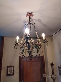 Lampadario vintage in ferro battuto anni 60 / 70