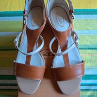 Tod's sandali donna in pelle marrone e bianco