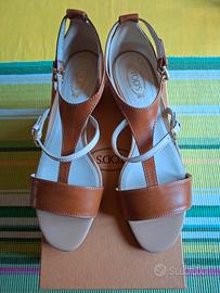 Tod's sandali donna in pelle marrone e bianco