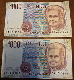 Due banconote 1.000 (mille) lire 1990