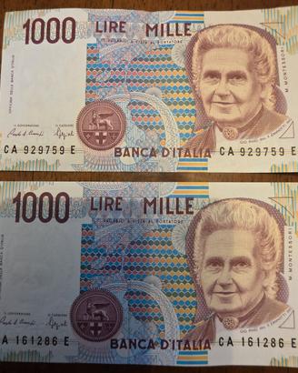Due banconote 1.000 (mille) lire 1990